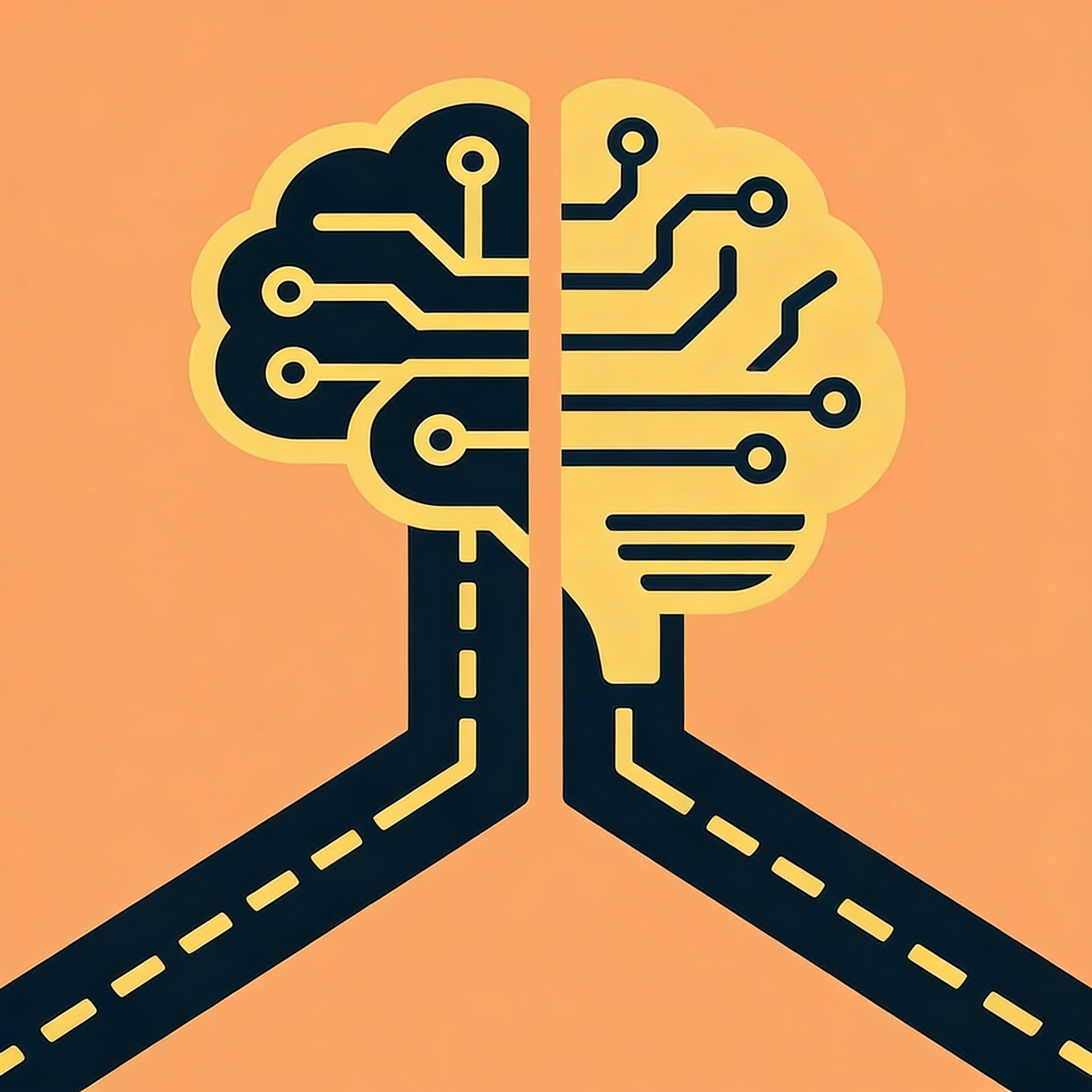One coding LLM splitting into two different paths representing different capabilities and performance outcomes